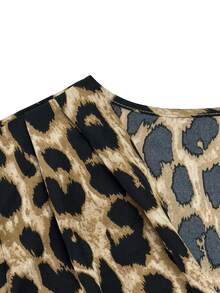 GlowEve CURVE Plus Size Women's Patchwork Leopard Print Long Sleeve Ruched Fitted Elegant Sexy Dress Autumn Party Night Tan - Brown - View 5