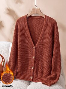 Rusticease Cardigan Polos Model Drop Shoulder, Cocok untuk Sehari-hari, Sekolah, Warna Cokelat Karat, Musim Gugur, Kasual, Sederhana, untuk Hari Thanksgiving, dan Lainnya. - Coklat - View 1