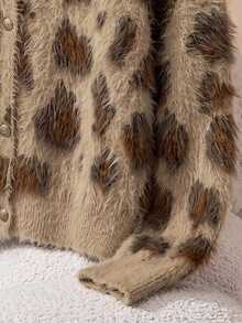 Rusticease Cardigan de punto esponjoso con estampado de leopardo - Multicolor - Ver 5
