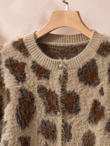 Rusticease Cardigan de punto esponjoso con estampado de leopardo - Multicolor - Ver 6