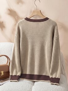Rusticease Contrast Trim Dual Pocket Cardigan - Khaki - View 2