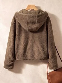Rusticease Button Front Hooded Teddy Coat - Brown - View 2