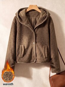 Rusticease Button Front Hooded Teddy Coat - Brown - View 3