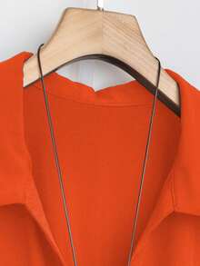 SHEIN Tall CURVE Gaun Panjang Wanita Ukuran Besar Gaya Prancis Kasual Musim Panas Lengan Pendek Leher V - Jeruk - View 6