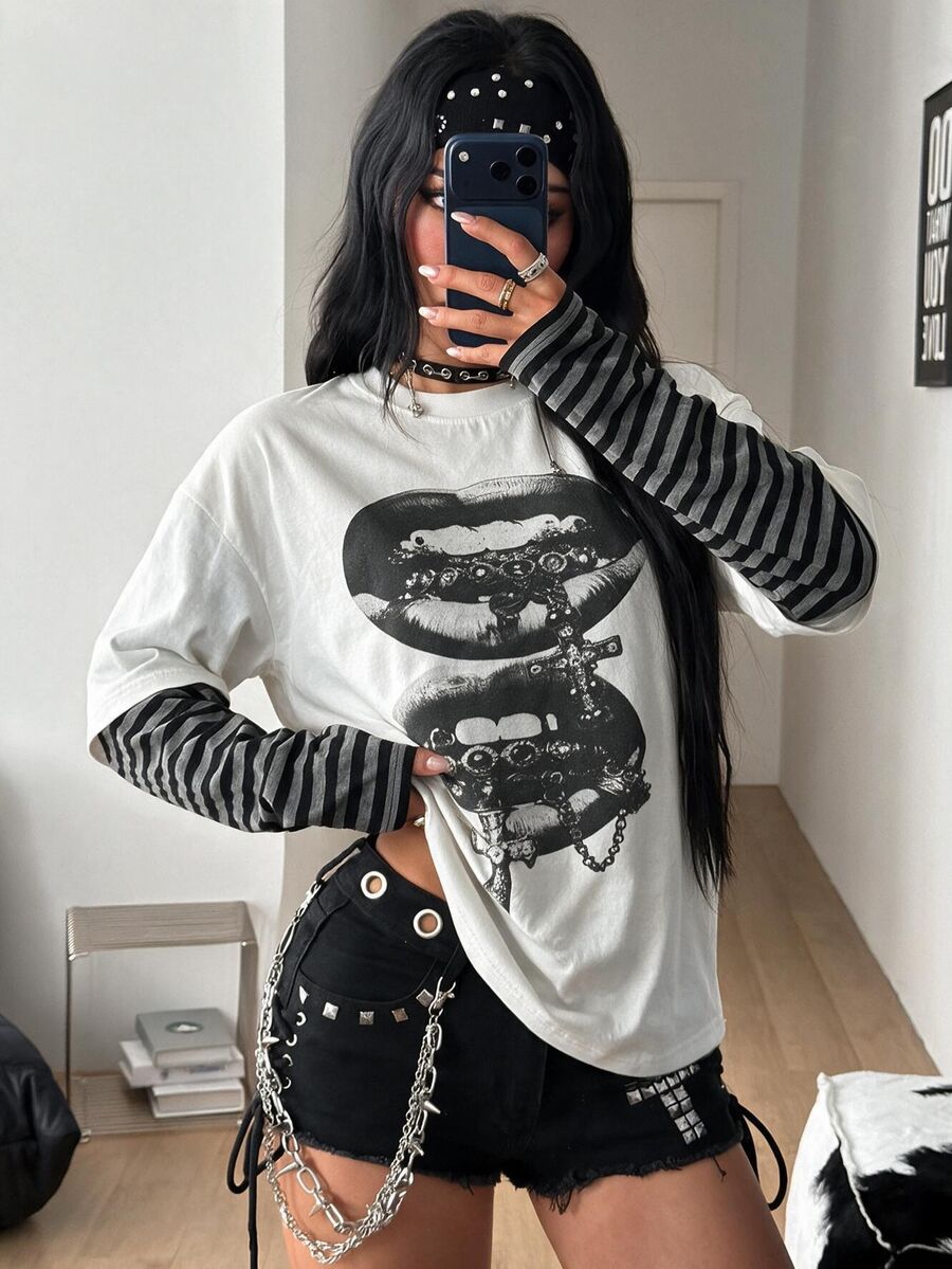 Coolane 女款秋冬街頭風長袖T恤 - 白色 - 查看 1
