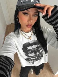 Coolane 女款秋冬街頭風長袖T恤 - 白色 - 查看 3
