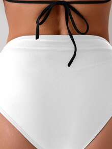 Swim Basics Bikini Bawahan Wanita untuk Liburan Pantai, Warna Polos, Pinggang Asimetris, Musim Panas - Putih - View 3