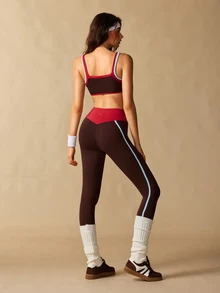 VARSIVA Women's Colorblock Patchwork Bra Leggings Sports Set Gym Workout Dark Brown Autumn Sporty Athletic - Multicolor - View 2