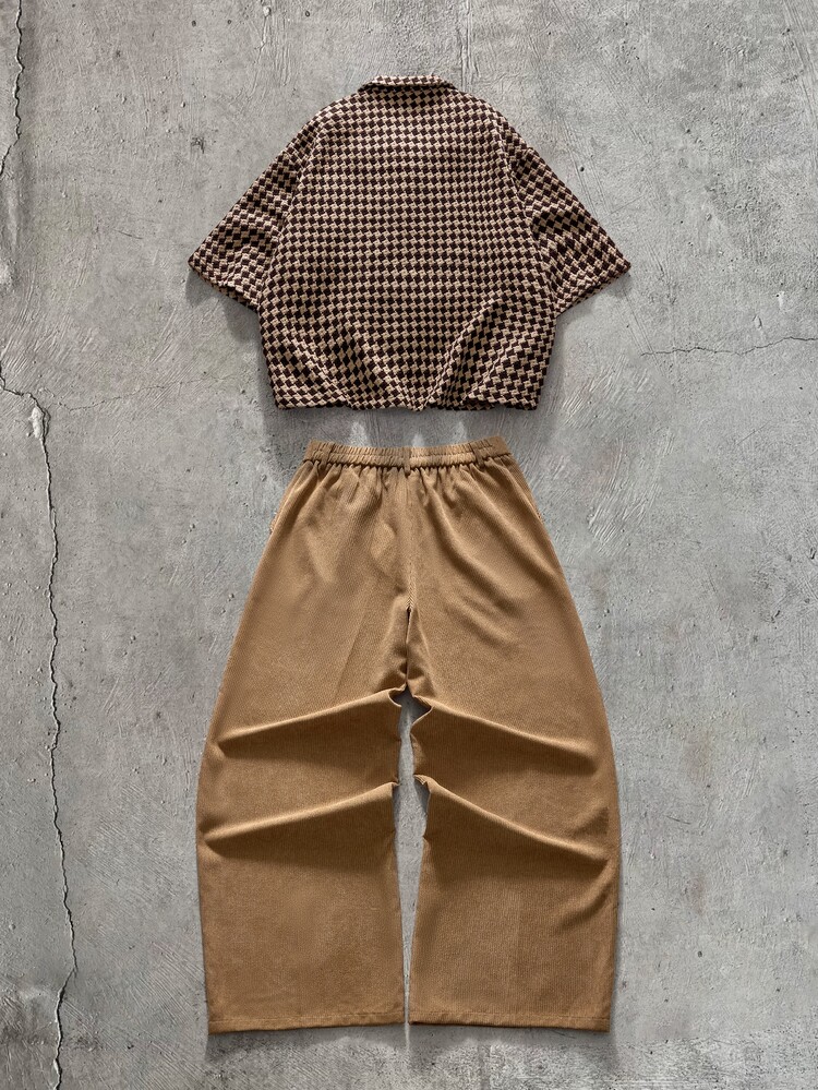 SIGLOCORE Men's Plaid Shirt With Long Pants - Camel - View 3