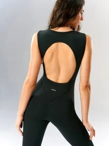 VARSIVA Women Polka Dot Patchwork Backless Sports Activewear Jumpsuit - Multicolor - View 6