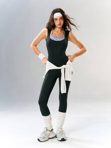 VARSIVA Women Polka Dot Patchwork Backless Sports Activewear Jumpsuit - Multicolor - View 10
