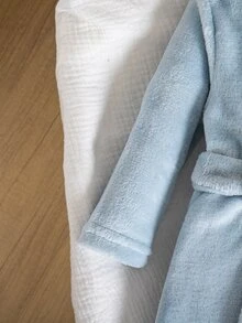 秋冬款男嬰連帽雙面法蘭絨長袖睡衣，熊刺繡可愛趣味圖案，單件熱銷款居家服，簡約設計，舒適柔軟面料 - 藍色 - 查看 6