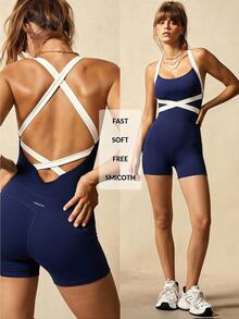 VARSIVA Women's Colorblock Casual Daily Outdoor Sports Romper - Multicolor - View 2