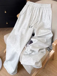 Resyla 复古美式 Y2K 风格简约女式运动裤 - 淺灰色 - 查看 1