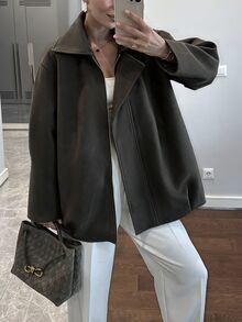EMERY ROSE Women's Fall Olive Green Overcoat, Loose Fit Lapel Collar Simple Commute Casual Versatile Outerwear Office Traveling Hiking Everyday Going Out - Dark Green - View 4