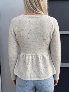 Sprig & Strand Spring/Autumn French Fresh Style Speckled Knit Sweater, Round Neck Raglan Long Sleeve Cinched Waist Ruffle Hem Loose Top, Daily Commute Campus Date Layering Versatile Sweet Girly Style Women's Sweater - Light Grey - View 2