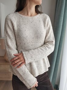 Sprig & Strand Spring/Autumn French Fresh Style Speckled Knit Sweater, Round Neck Raglan Long Sleeve Cinched Waist Ruffle Hem Loose Top, Daily Commute Campus Date Layering Versatile Sweet Girly Style Women's Sweater - Light Grey - View 5