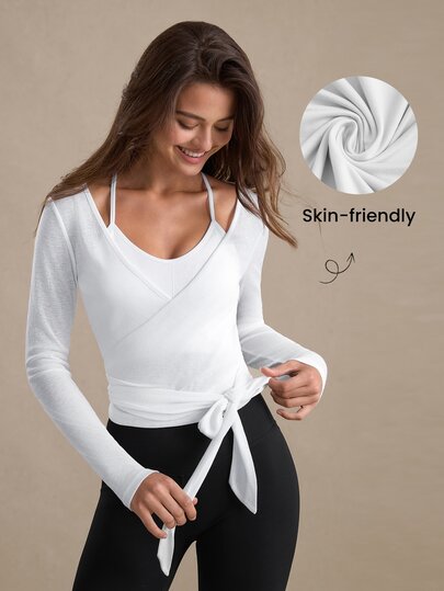 Eassivo Eassivo Women's Casual Sports Tie-Up Long Sleeve T-Shirt, Lightweight Textured Design, Versatile For All Seasons
