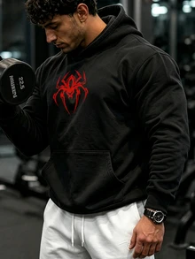 Gym Rark Sweatshirt Hoodie Kasual Pria Motif Laba-laba untuk Sehari-hari, untuk Olahraga - Hitam - View 3