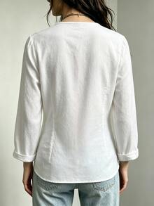 Trelyra Autumn/Summer French Style V-Neck 3/4 Sleeve Vintage Elegant Cross-Front Casual Top - White - View 2