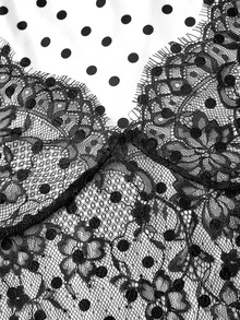 SHEIN MOD Plus Size White 2 In 1 Lace Patchwork Round Neck Cropped T-Shirt - Black and White - View 3