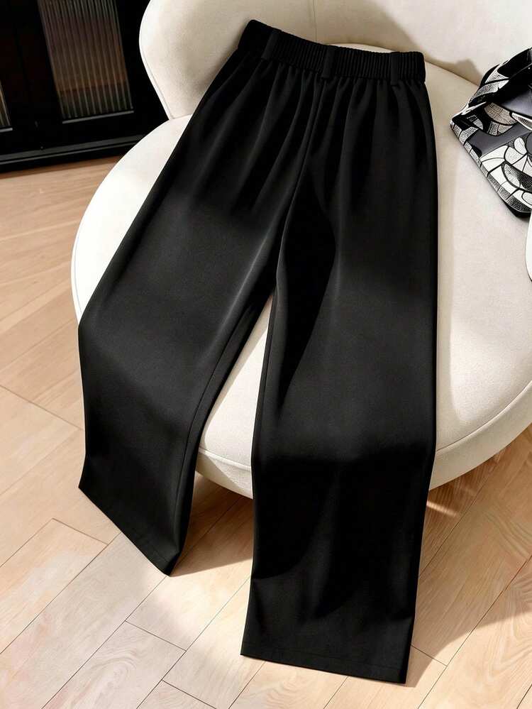 SHEIN Franclia Women's Casual Elegant Minimalist Autumn Colorblock Long Pants, Suitable For Daily Wear Office Black - Brown - View 2