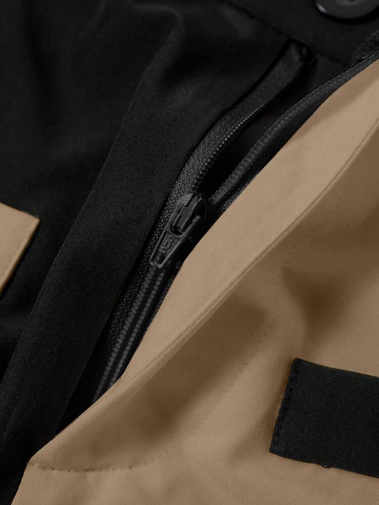 SHEIN Franclia بنطلون طويل كاجوال بسيط بتصميم ألوان متباينة للصيف للنساء، مناسب للارتداء اليومي - كاكي - مشاهدة 6
