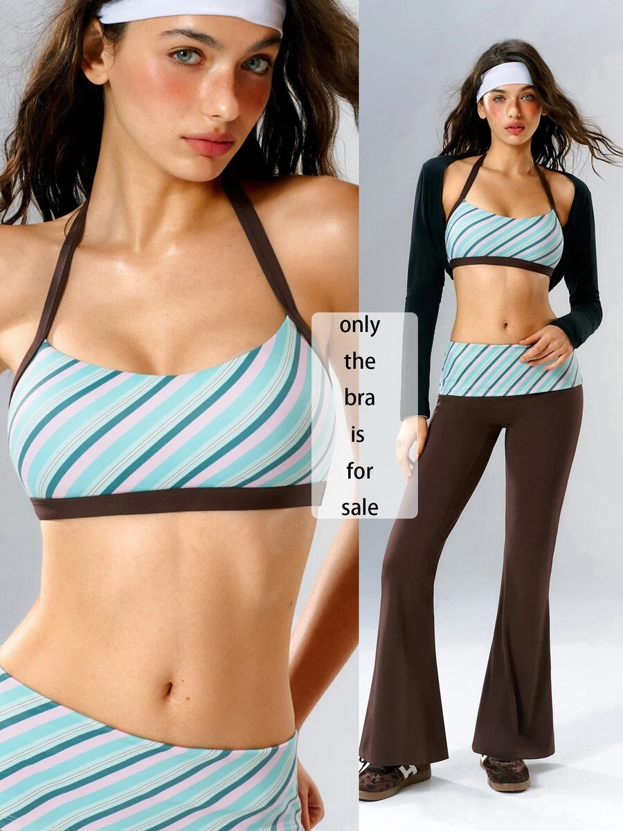 VARSIVA Women's Striped Halter Neck Daily Fitness Sports Bra - Multicolor - View 1