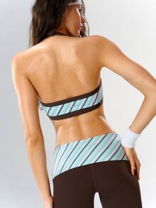 VARSIVA Women's Striped Halter Neck Daily Fitness Sports Bra - Multicolor - View 2