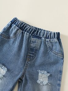SHEIN 男女嬰兒/幼兒 2件組秋冬保暖內裡加厚休閒可愛丹寧汽車貼布繡花運動衫套裝，嬰兒運動服，嬰兒冬季衣物，牛仔褲 - 灰色 - 查看 6