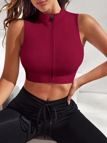 Eassivo Eassivo Burgundy Summer Sexy Gym Solid Color Seamless High Elasticity Cropped Sports Racerback Tank Top Workout Clothes For Women Athletic Workout Gear - Burgundy - View 5