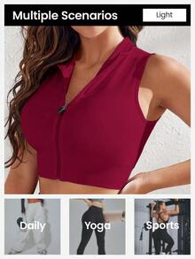 Eassivo Eassivo Burgundy Summer Sexy Gym Solid Color Seamless High Elasticity Cropped Sports Racerback Tank Top Workout Clothes For Women Athletic Workout Gear - Burgundy - View 6