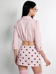 Rina Fox Jaket Ringan Wanita Model Kasual Kancing Ganda Warna Pink - Berwarna merah muda - View 2