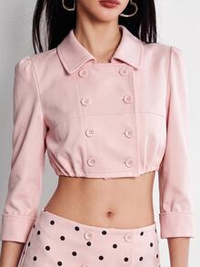 Rina Fox Jaket Ringan Wanita Model Kasual Kancing Ganda Warna Pink - Berwarna merah muda - View 6