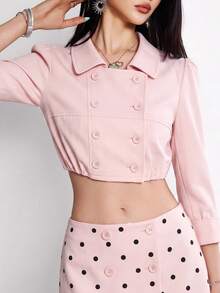 Rina Fox Jaket Ringan Wanita Model Kasual Kancing Ganda Warna Pink - Berwarna merah muda - View 4