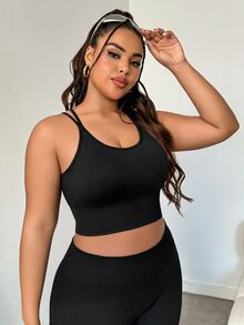 SHEIN Sports Plus Size Back Cross Laces Slim Fit Simple Style Outdoor Sports Underwear - Black - View 7