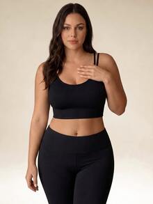 SHEIN Sports Plus Size Back Cross Laces Slim Fit Simple Style Outdoor Sports Underwear - Black - View 1