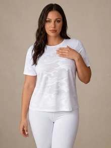 SHEIN Sports 大码女式运动瑜伽户外健身短袖T恤，后背交叉网眼拼接设计 - 白色 - 查看 6