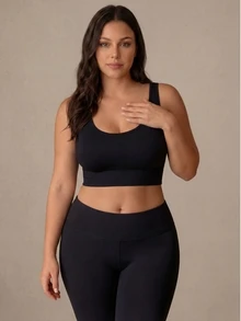 Eassivo Eassivo Sujetador deportivo de verano de unicolor minimalista con espalda cruzada para mujer de talla grande - Negro - Ver 6