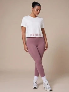 SHEIN Sports 大码女装三件套：字母印花短袖白色运动T恤、露脐吊带背心和高腰紧身裤 - 彩色 - 查看 6