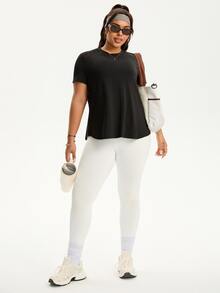 Eassivo Eassivo Plus Size Women Sports Yoga Basic Mesh Patchwork Racerback Short Sleeve T-Shirt Open Back Shirt  Black Tops For Women - Black - View 7