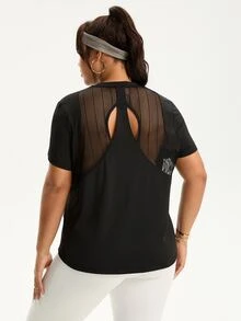 Eassivo Eassivo Plus Size Women Sports Yoga Basic Mesh Patchwork Racerback Short Sleeve T-Shirt Open Back Shirt  Black Tops For Women - Black - View 2
