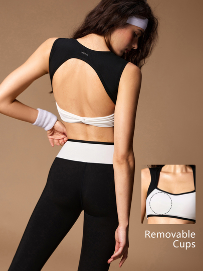 VARSIVA Women's Striped Colorblock Tank Top And Criss-Cross Waist Tight Leggings Sports Set