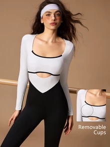 VARSIVA Women's Colorblock Cutout Design Long Sleeve Everyday Fitness Workout Jumpsuit - Black and White - View 10