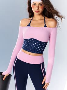 VARSIVA Polka Dot Faux Two-Piece Patchwork Casual Versatile Daily Travel Sports T-Shirt - Multicolor - View 6