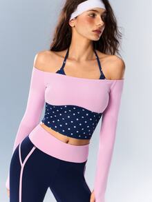 VARSIVA Polka Dot Faux Two-Piece Patchwork Casual Versatile Daily Travel Sports T-Shirt - Multicolor - View 2