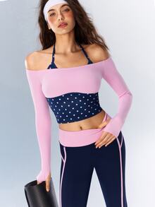 VARSIVA Polka Dot Faux Two-Piece Patchwork Casual Versatile Daily Travel Sports T-Shirt - Multicolor - View 5