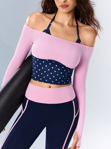VARSIVA Polka Dot Faux Two-Piece Patchwork Casual Versatile Daily Travel Sports T-Shirt - Multicolor - View 9