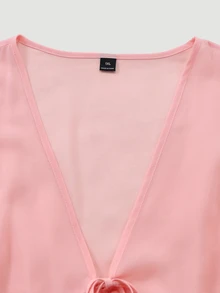 Franclia 大码女式印花两件套，雪纺衬衫外套搭配荷叶边短裙，优雅百搭，适合春、夏、秋季穿着。 - 粉色 - 查看 6
