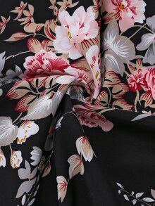 Franclia 大码女式印花两件套，雪纺衬衫外套搭配荷叶边短裙，优雅百搭，适合春、夏、秋季穿着。 - 粉色 - 查看 4